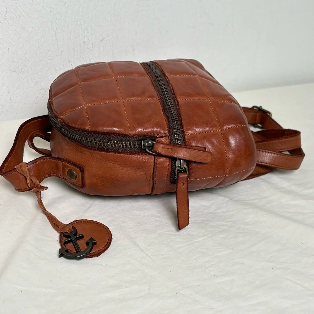 HARBOUR 2nd Small Leather Quilted Backpack Bag Cognac Whiskey Brown